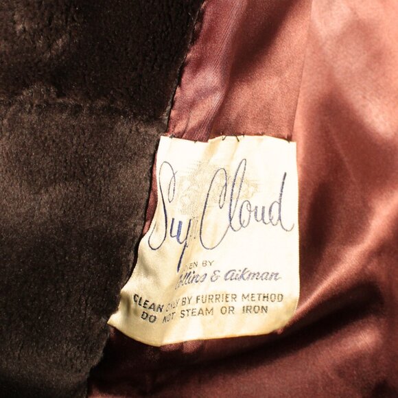 Vintage 1960s Brown Faux Fur Coat Open Front Formal Union Made Size Medium - Picture 10 of 11